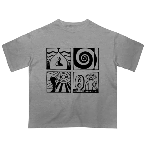 太陽の眼 文字絵(黒/前面) Oversized T-Shirt