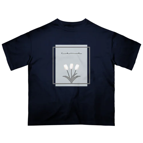 baby gray blue × white flower*** オーバーサイズTシャツ