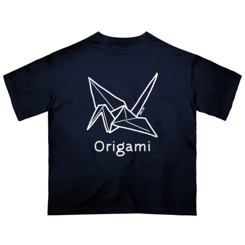 Origami (折り紙鶴) 白デザイン オーバーサイズTシャツ