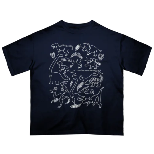 一筆恐竜A(WhiteLine) オーバーサイズTシャツ