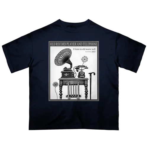 オールドな蓄音機と電話機-m オーバーサイズTシャツ