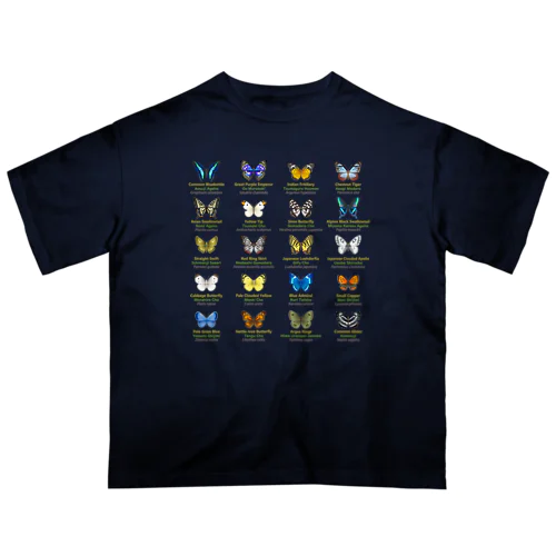 日本の蝶 Butterflies of Japan 1（本州、四国、九州  Honshu, Shikoku, Kyushu）★英名、和名、学名 [ダークカラー] Oversized T-Shirt