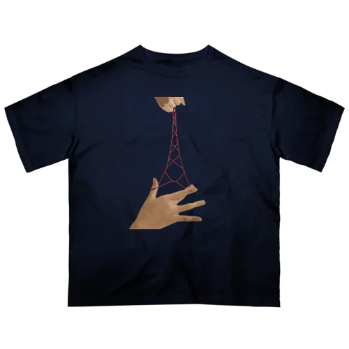 昭和レトロあやとり「東京タワー（文字なし）」 オーバーサイズTシャツ
