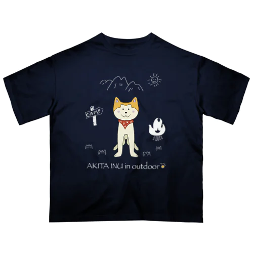 アウトドア大好きバンダナ秋田犬(白) オーバーサイズTシャツ