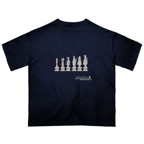 Rabbit Chess line drawing　ホワイト Oversized T-Shirt
