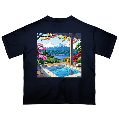 温泉と富士山 オーバーサイズTシャツ