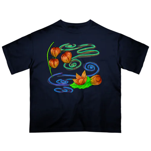 枝つきホオズキ 水紋（和柄）その2 オーバーサイズTシャツ