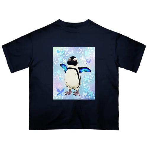 ケープペンギン「ちょうちょ追っかけてたの」(Blue) オーバーサイズTシャツ