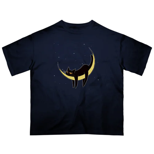 下弦の月と猫 オーバーサイズTシャツ