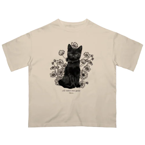 花咲き黒猫 オーバーサイズTシャツ