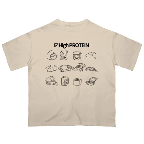 ☑High PROTEIN(モノクロ) オーバーサイズTシャツ