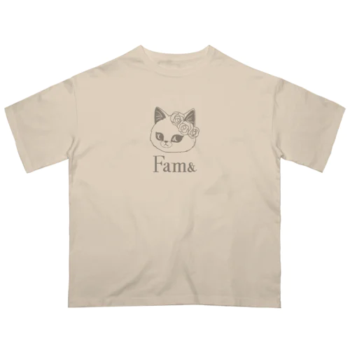 Fam& 花と猫　Glay Oversized T-Shirt
