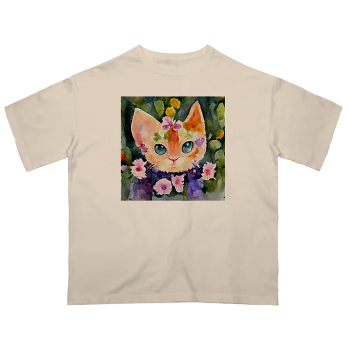 花畑で子猫とかくれんぼ オーバーサイズTシャツ