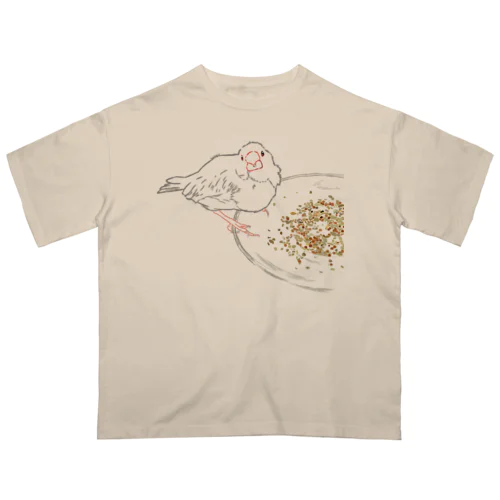 もぐもぐ文鳥さん 線画 Oversized T-Shirt