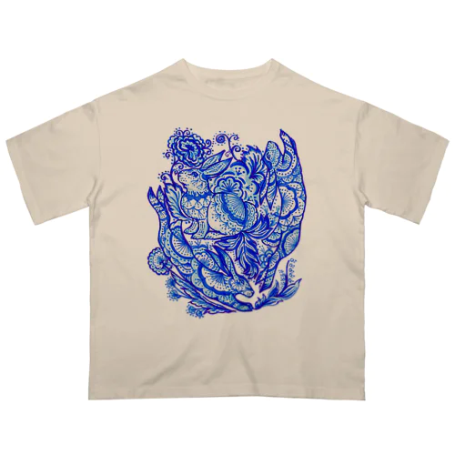 ウサギとお花 オーバーサイズTシャツ