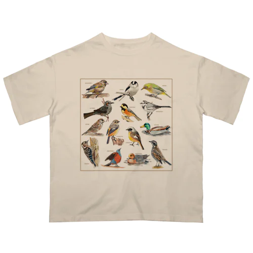 野鳥集合イラストB オーバーサイズTシャツ