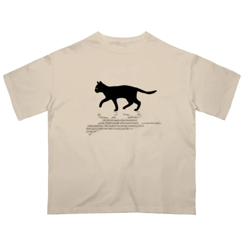 黒猫と影　英字白 Oversized T-Shirt