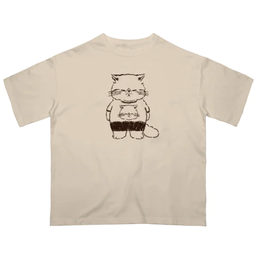 自分の顔のTシャツを自慢気に着る猫 Oversized T-Shirt