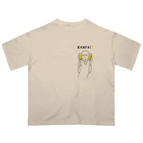 名画 × BEER（ムンクの叫び・左胸）黒線画 Oversized T-Shirt