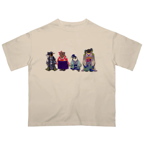 いずれ菖蒲か杜若₋Aptenodytes Kimono Penguins- オーバーサイズTシャツ