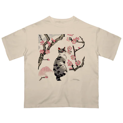 春の花と猫 Oversized T-Shirt