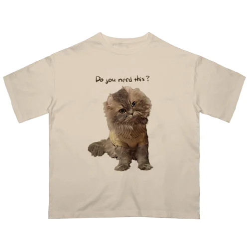 不服そうなペシャンコ猫のあおたろ オーバーサイズTシャツ