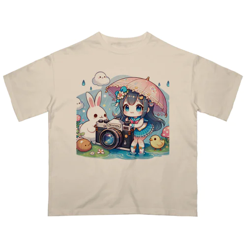 カメラと傘とうさ耳少女とシリーズ　撮影 オーバーサイズTシャツ