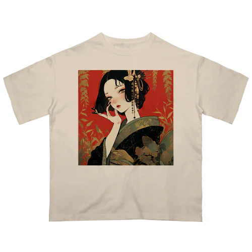 秋の韻—黒髪と紅葉の儚き美しさ Marsa 106 オーバーサイズTシャツ