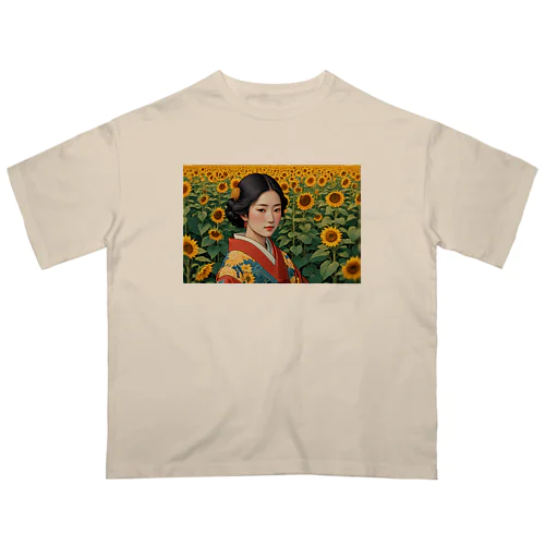 浮世絵風　向日葵畑美人図 オーバーサイズTシャツ