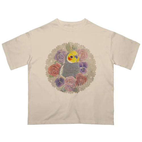 花とオカメインコ オーバーサイズTシャツ