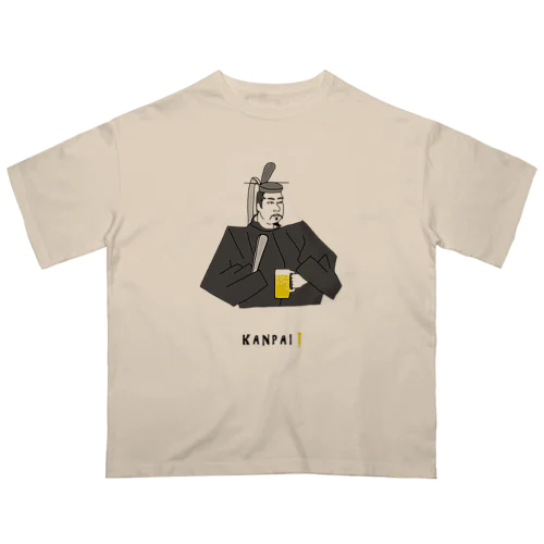 偉人 × BEER（源頼朝）黒線画 オーバーサイズTシャツ