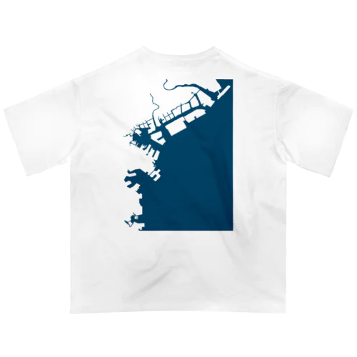 横浜港　藍色・Back オーバーサイズTシャツ