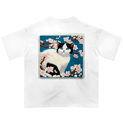 猫浮き絵（春） オーバーサイズTシャツ