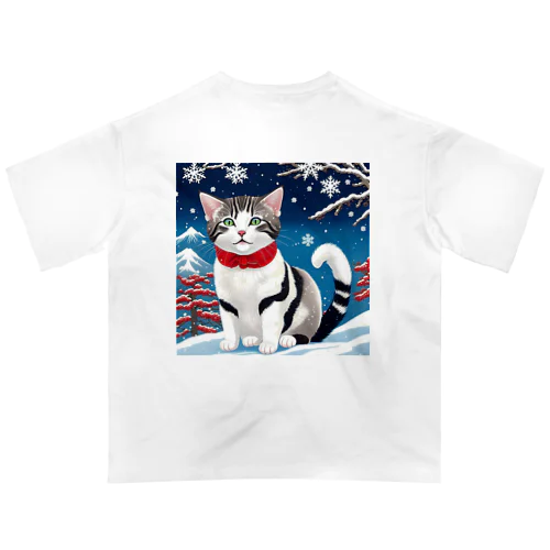 猫浮き絵（冬） オーバーサイズTシャツ