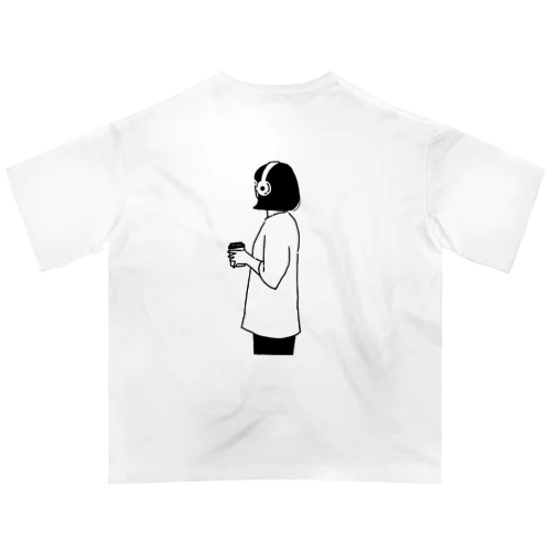 ヘッドホン女子（コーヒー） オーバーサイズTシャツ