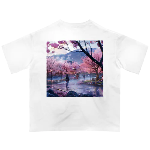 満開の桜を鑑賞する私 アメジスト 2846 オーバーサイズTシャツ