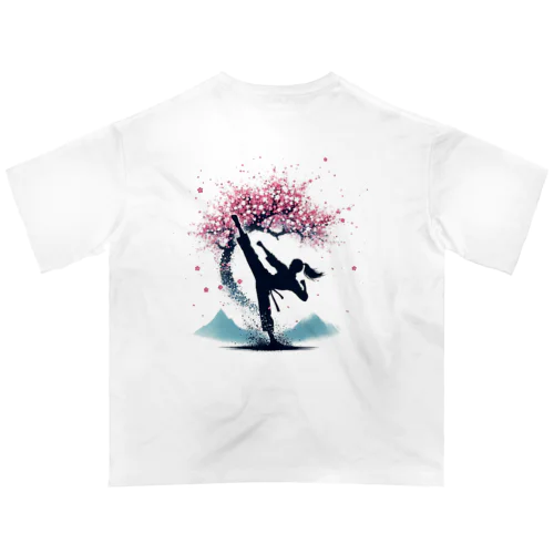 ハイキック背景桜Tシャツ オーバーサイズTシャツ