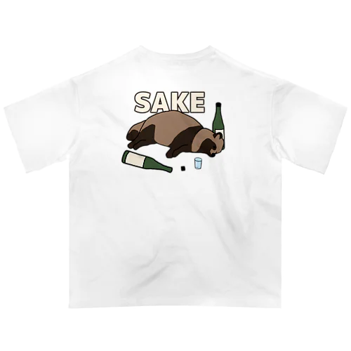 タヌキと日本酒（背中） オーバーサイズTシャツ