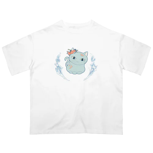 四季猫さん(夏/金魚)(ライトブルー) Oversized T-Shirt