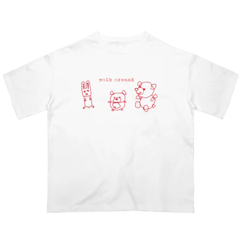 walk around 動物　赤 オーバーサイズTシャツ