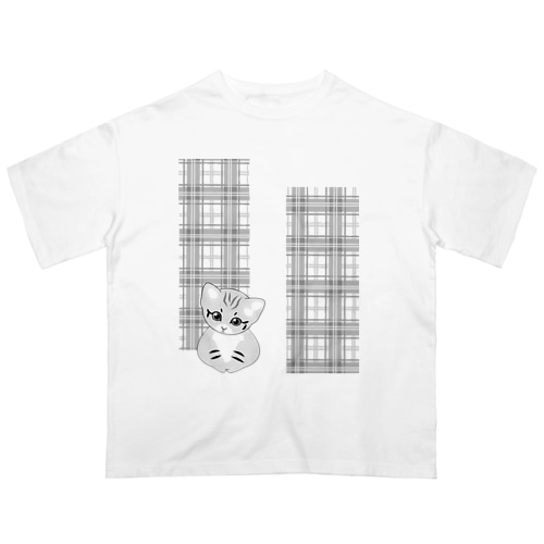 砂漠にいそうな猫さん(チェック柄/モノトーン) Oversized T-Shirt