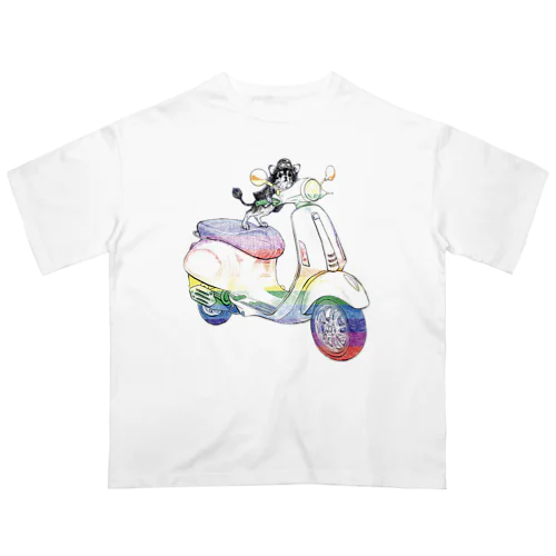 チワワのすっちゃんバイクに乗る〜レインボーバージョン〜 オーバーサイズTシャツ