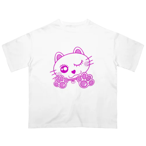 ピンク/ネコ/肉球 オーバーサイズTシャツ