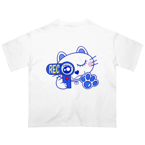 キャット/ブルー/猫/REC オーバーサイズTシャツ