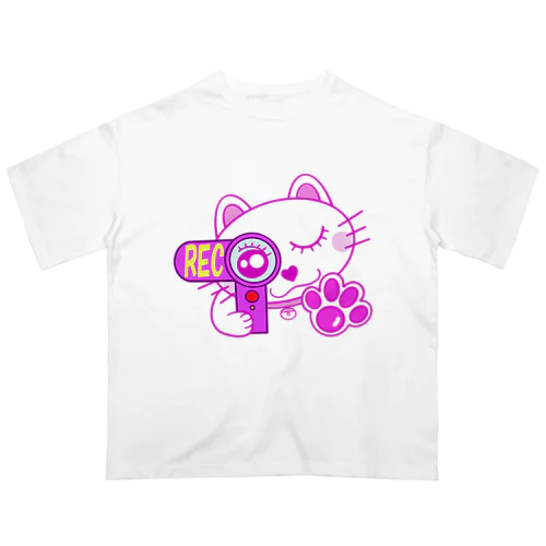 キャット/ピンク/猫/録画中？ Oversized T-Shirt