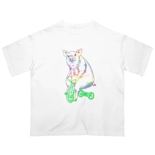 ブタさんon三輪車～レインボーバージョン～ オーバーサイズTシャツ