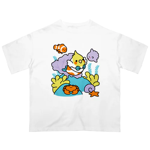 （両面）オカメインコと海のお友達 & 南の島で夏休み Chubby Bird Oversized T-Shirt