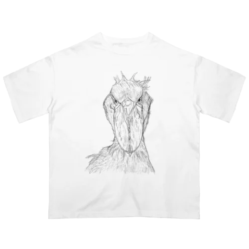 [森図鑑] ハシビロコウの顔 鉛筆画 オーバーサイズTシャツ