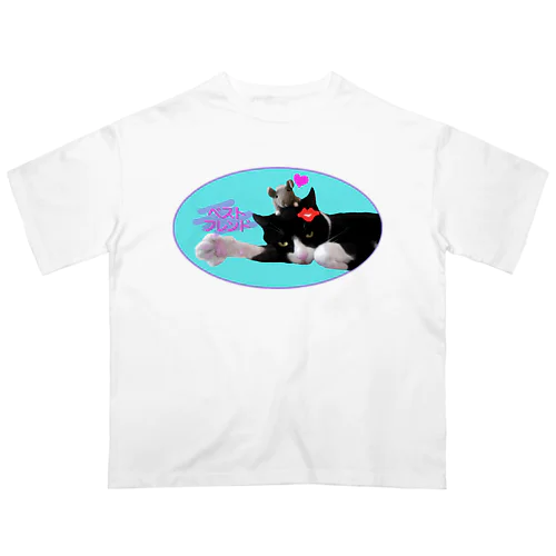 ベストフレンド ネコ丸とネズミ（ブルー） オーバーサイズTシャツ
