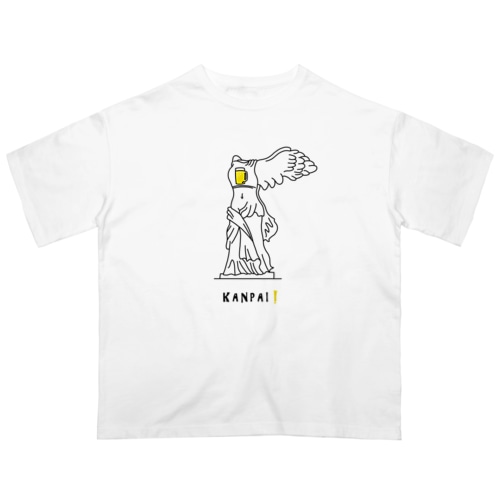 彫刻 × BEER（サモトラケのニケ）黒線画 Oversized T-Shirt